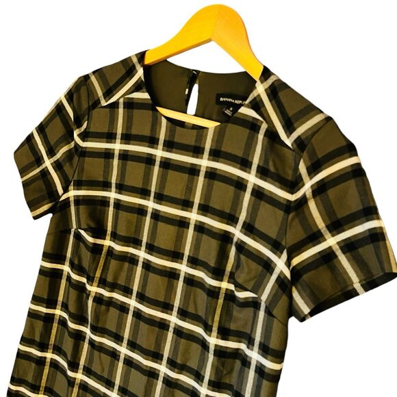 Banana Republic Green Plaid Sheath Dress Small Pockets Academia Work Career Punk - Picture 3 of 9